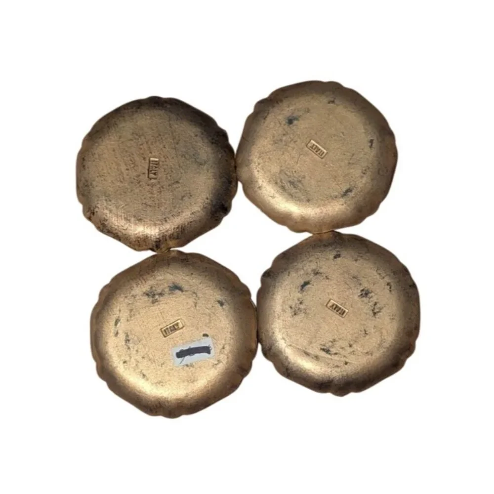 Italian Florentine Blue Gold Resin Coasters Trinket Dishes Set Of 4 4-Inch Round - Picture 11 of 16